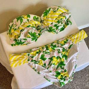 Victoria’s Secret Lemon Floral Stripe Ruffle Strapless Bikini